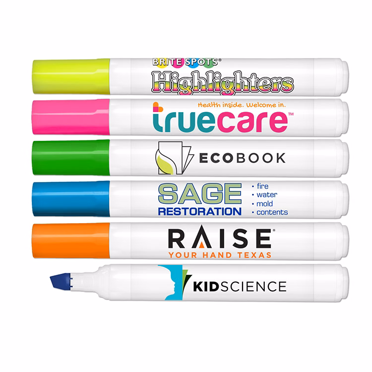 Brite Spots Fluorescent Highlighter - White Barrel - Full Color Decal - USA Union Made