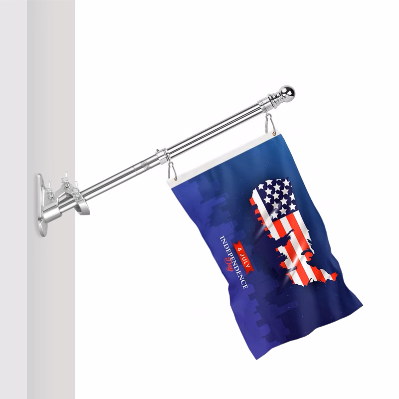 2' Flagpole Kit- Rotating Clips+Bracket+Flag- Silver