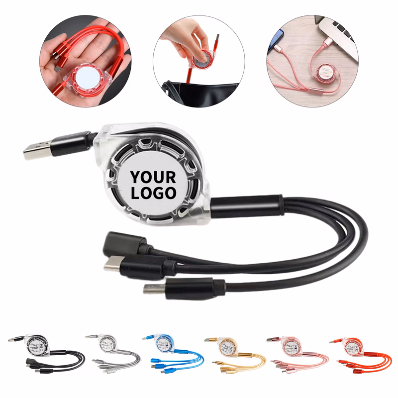 Three In One Retractable Charging Cable With Multiple Connectors