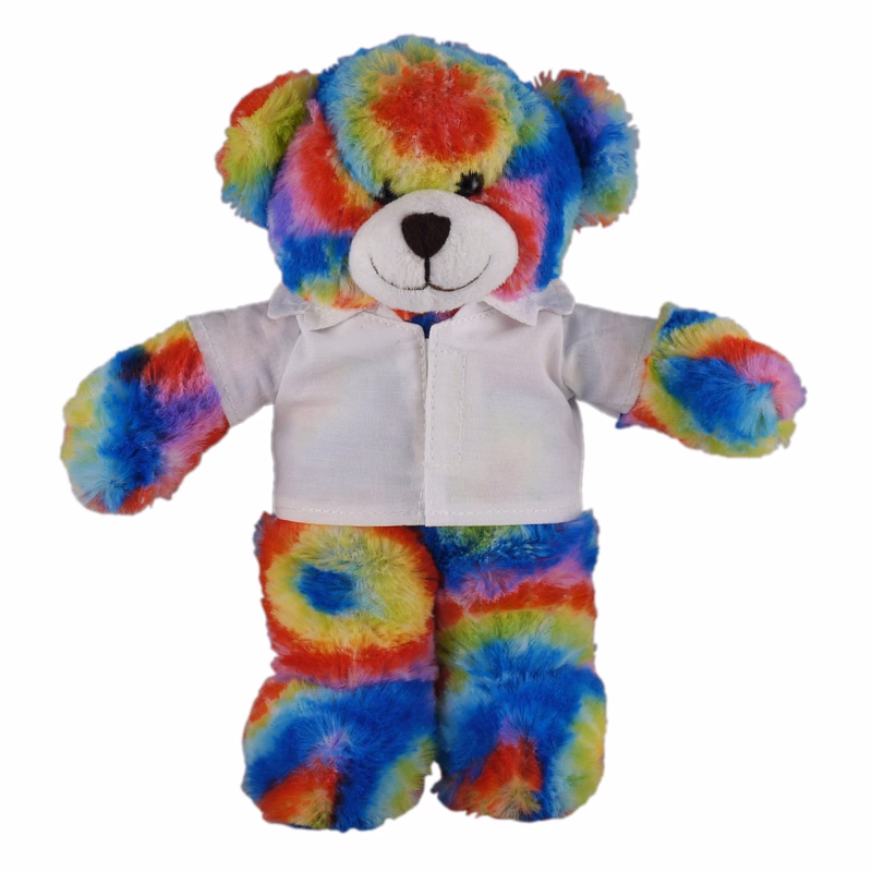 Soft Plush Stuffed Tie Dye Bear in doctor's jacket.