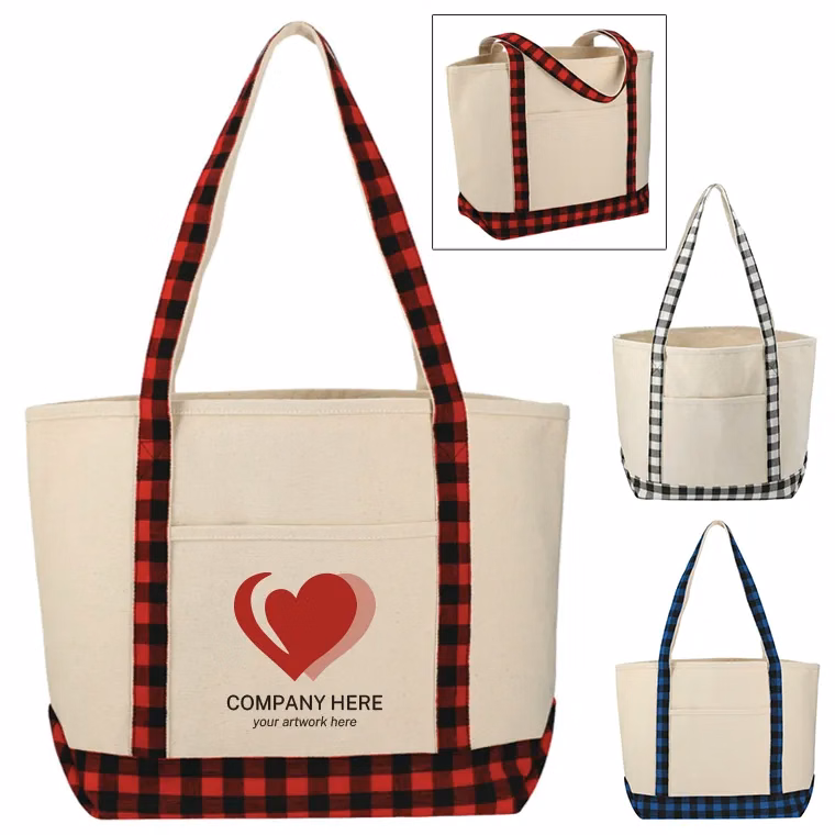 Plaid Cotton Boat Tote
