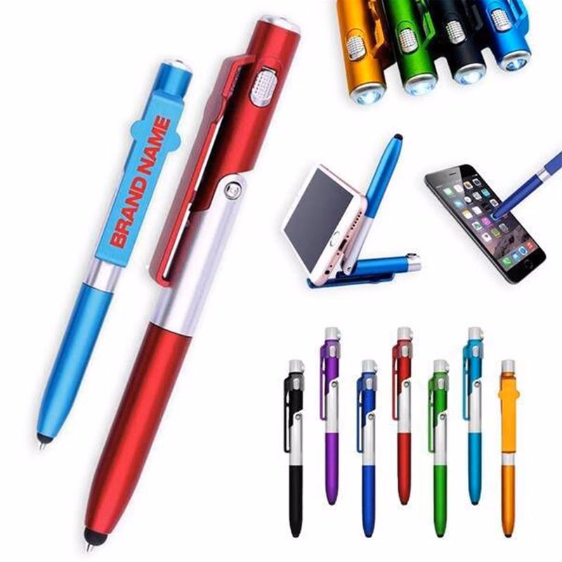 Folding Ballpoint Stylus Touch Pen Flashlight Phone Holder