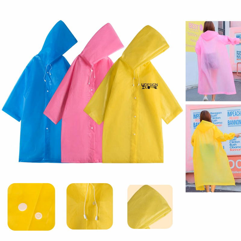 Portable EVA Rain Poncho with Hood For Kids