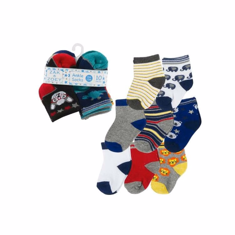 Boys' Ankle Socks - Assorted 0-12M 10 Pk