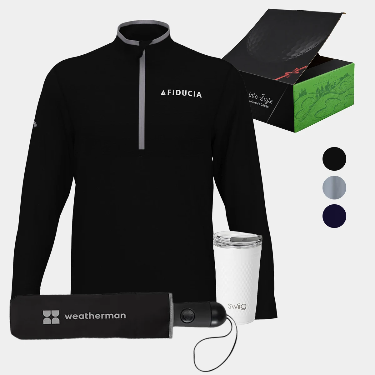 24 oz SWIG® Golf Cup SS Tumbler, Callaway® Ottoman Women's Golf Pullover & Weatherman® Umbrella Gift Set 1