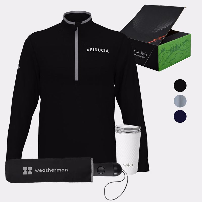 24 oz SWIG® Golf Cup SS Tumbler, Callaway® Ottoman Women's Golf Pullover & Weatherman® Umbrella Gift Set