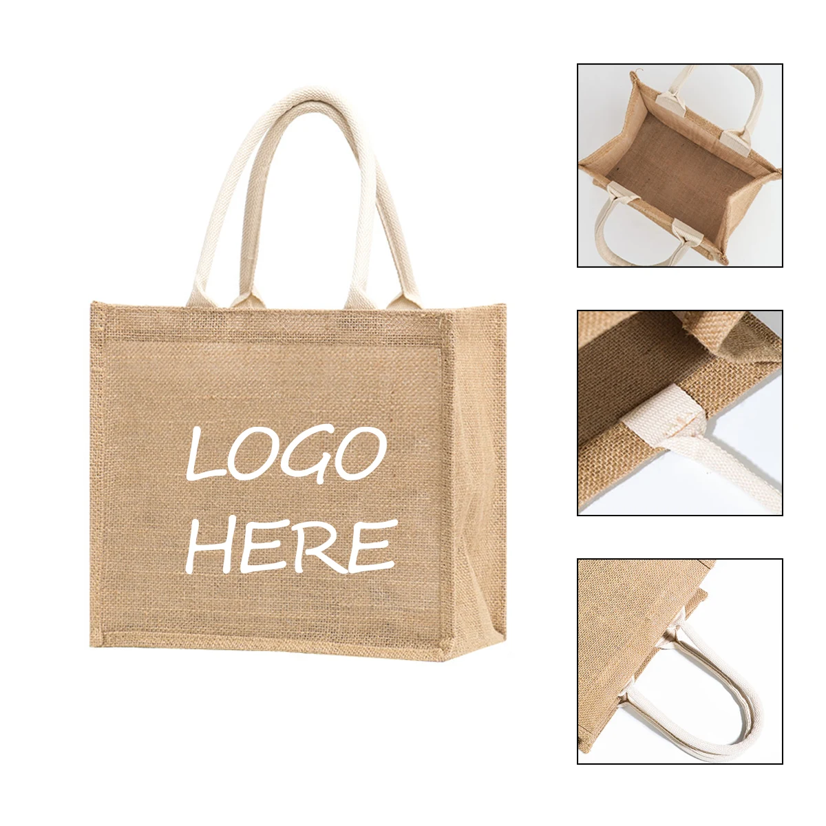 Eco-Friendly Reusable Jute Grocery Tote Bag, custom tote bag with logo imprint 1