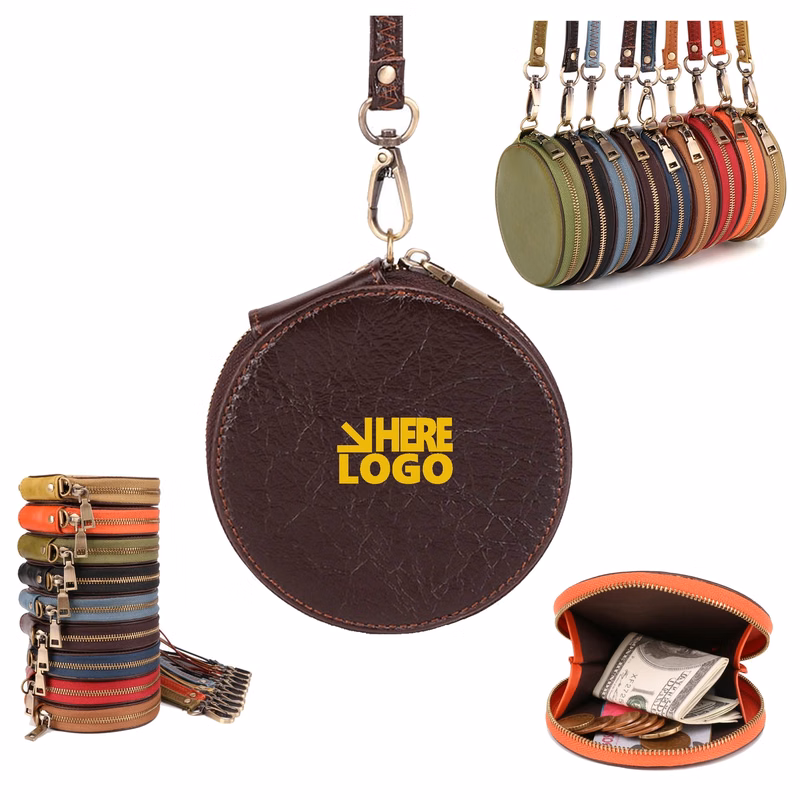 Leather Round Mini Coin Pouch