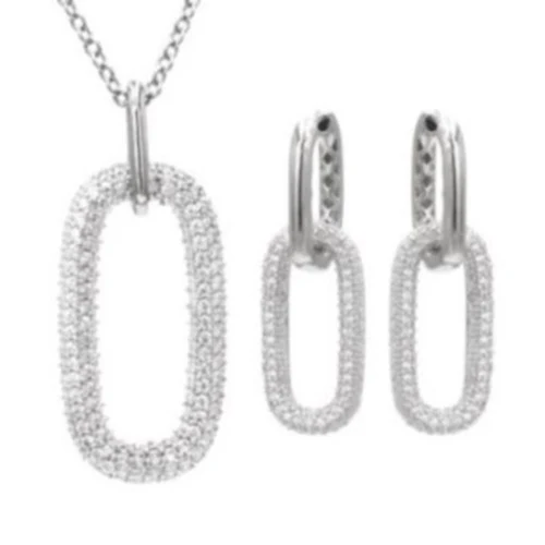 Antwerp Sterling Silver CZ Dangle Paperclip Earrings and Necklace Set 1