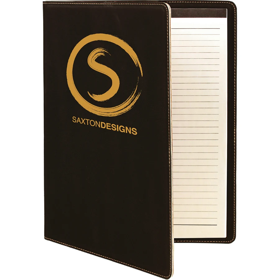 9 1/2" x 12" Black/Gold Leatherette Portfolio with Notepad 1