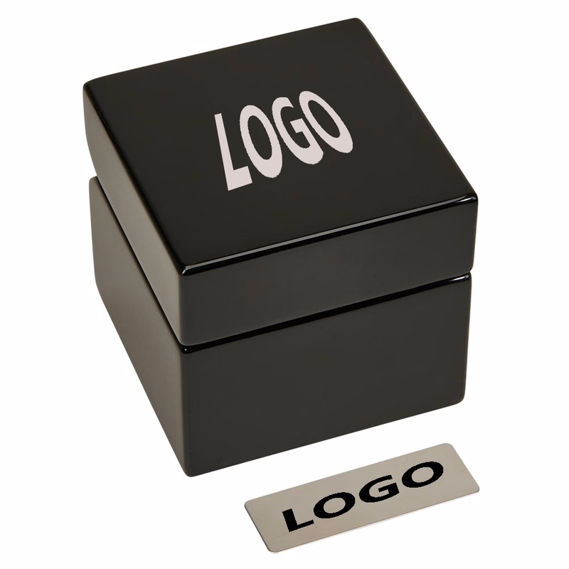 Piano Finished Black Square Wood Box withBrass Compass & Clock