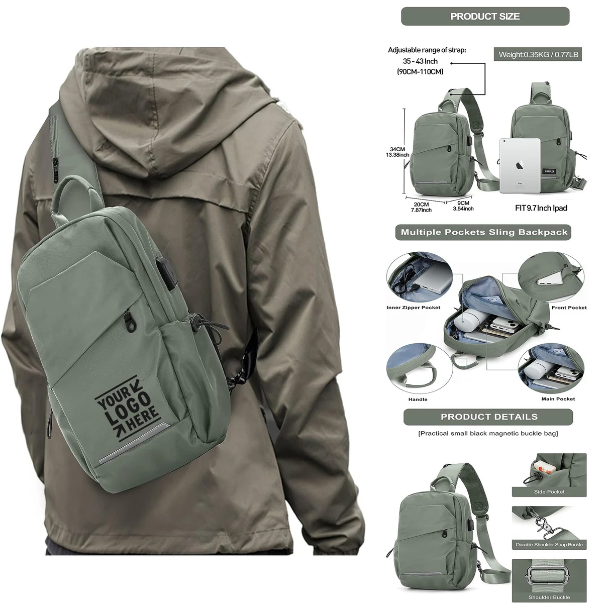 Diving Outdoor Sport Mini Anti Theft One Strap Motorcycle Backpack Men Green Sling Chest Bag 1
