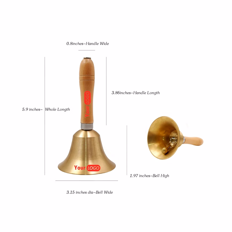 Laser Engraved Logo Solid Gold Brass Hand Call Bell