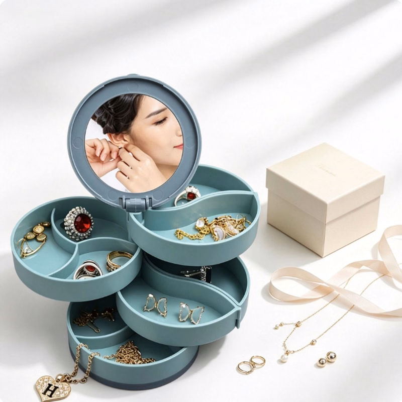 Multi-Tier Rotating Earring Jewelry Box