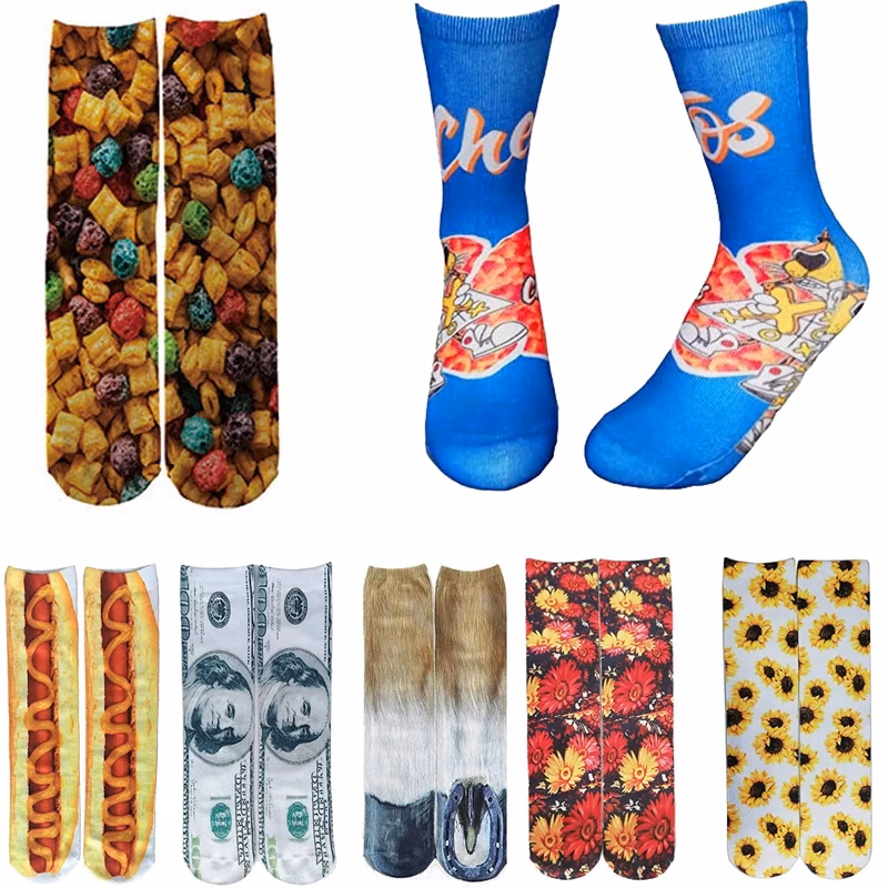 3D Print Novelty Cute Casual Crew Tube Socks