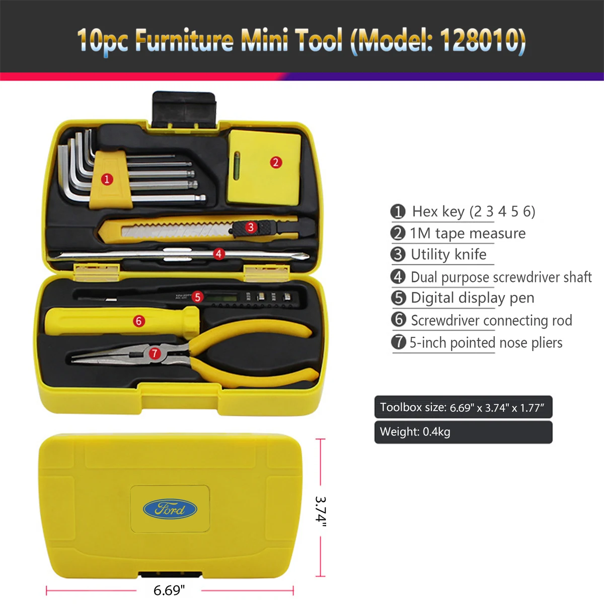 HandyPro 10pc Mini Furniture Tool Set with Hex Keys, Utility Knife, and Pliers 1