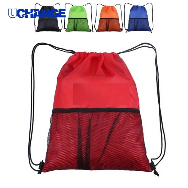 Drawstring Backpack with Mesh Pocket Ventilated Sports Sack 1