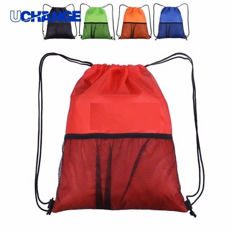 Drawstring Backpack with Mesh Pocket Ventilated Sports Sack