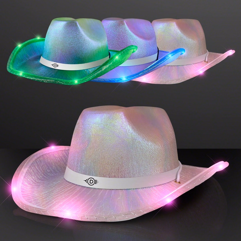 Light Up Iridescent Cowgirl Hat with White Band