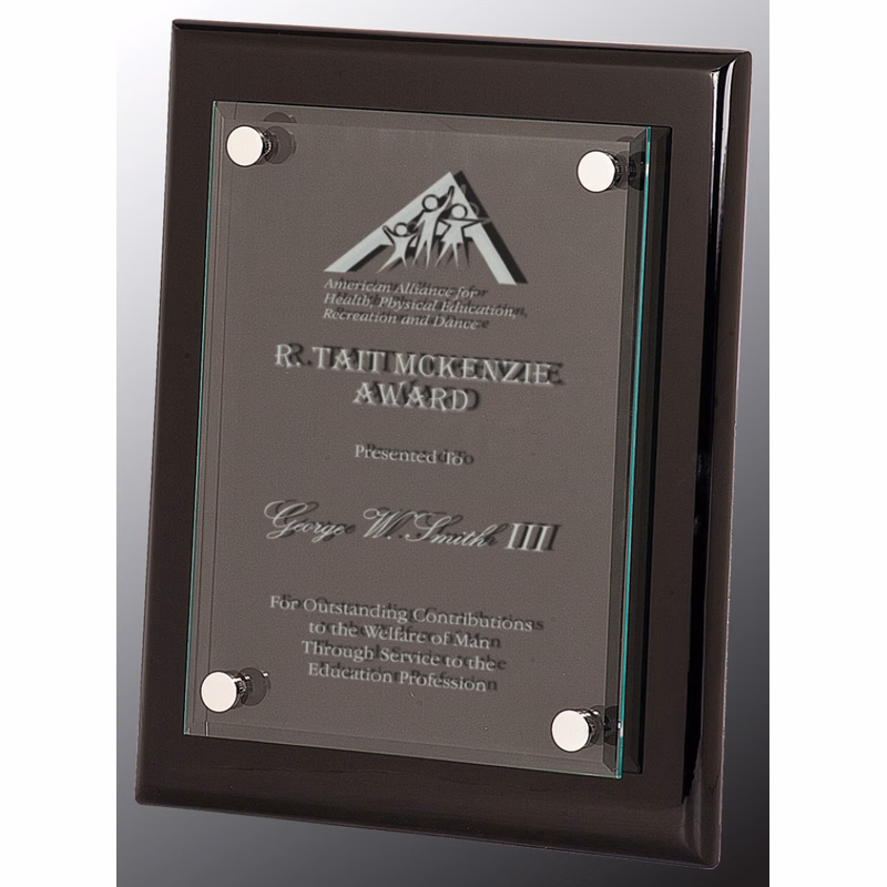 8" x 10" Black Piano Finish Floating Glass Plaque Award