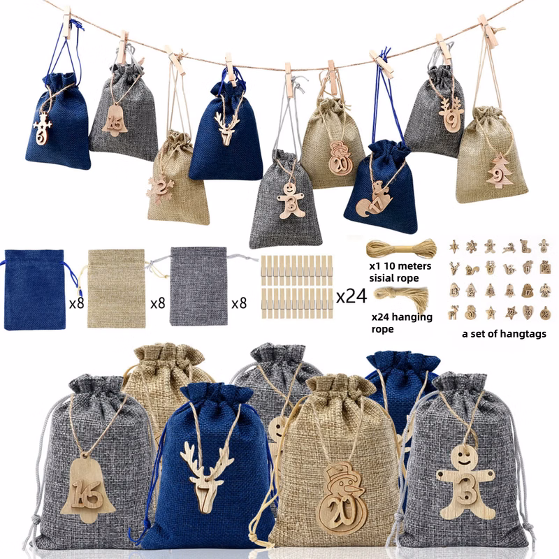 Burlap Drawstring Gift Bag Set