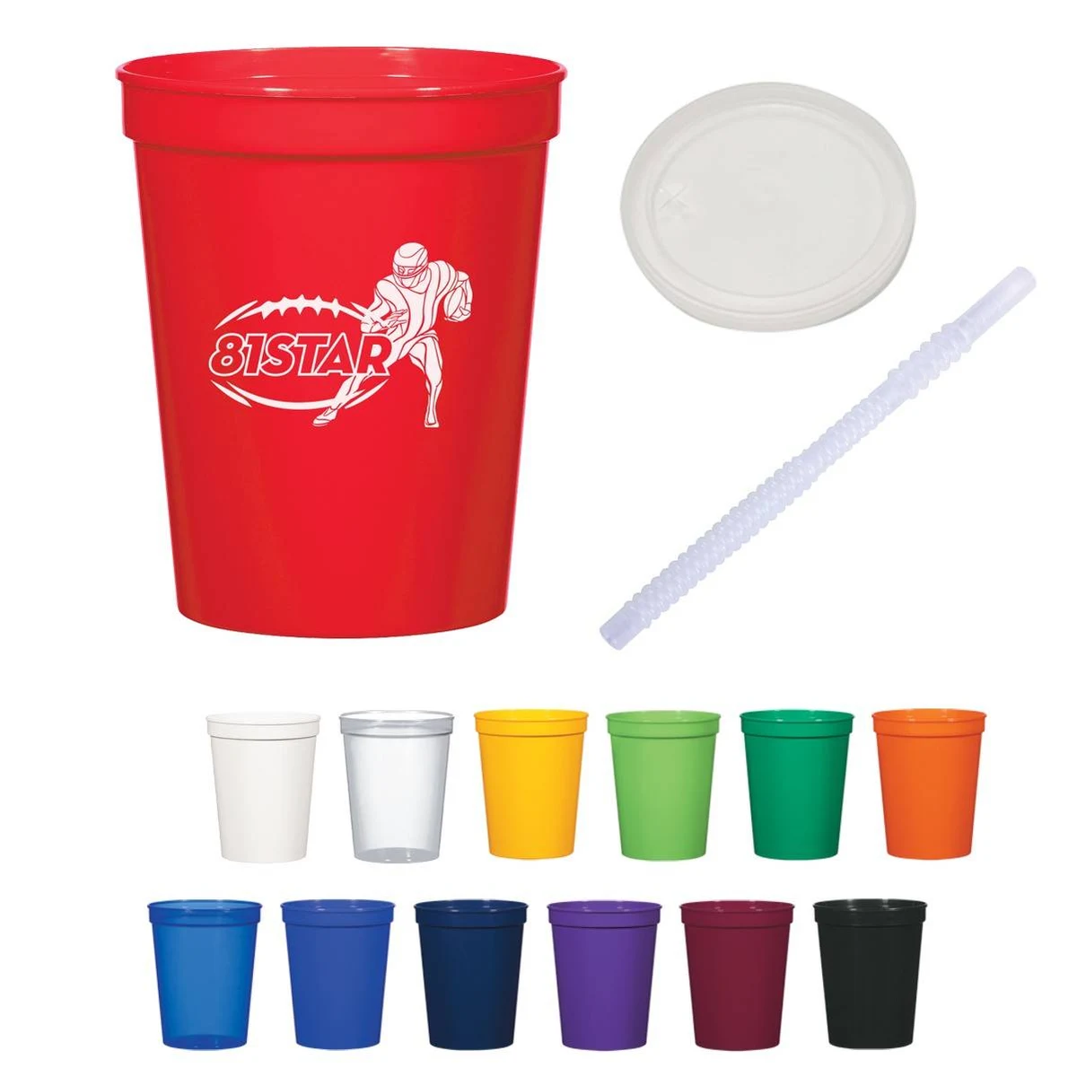 16 oz Stadium Cup W/ Lid & Straw 1