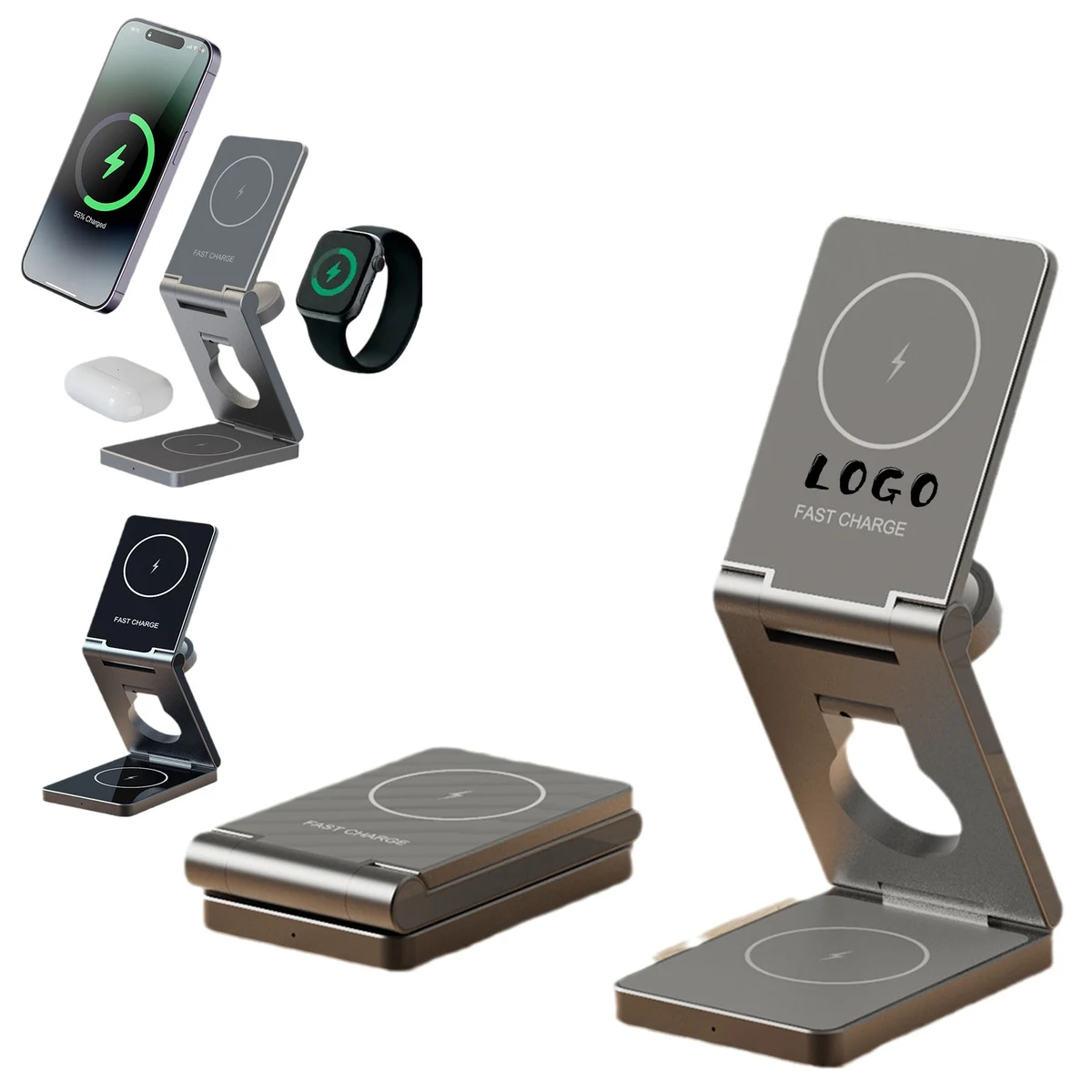 Foldable Aluminum Alloy 3 in 1 Magnetic Wireless Charger 1