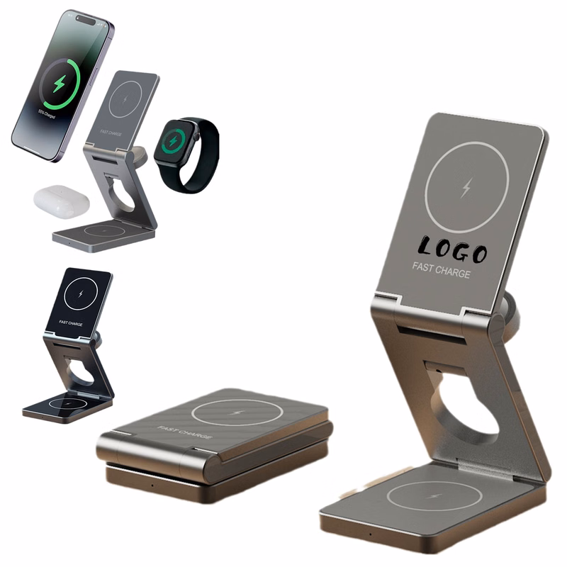 Foldable Aluminum Alloy 3 in 1 Magnetic Wireless Charger