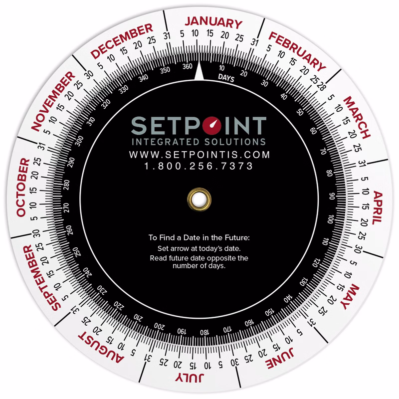 Court Reporter Scheduling Wheel Chart .020 White Plastic (4.25" dia.), Full Colour Imprint