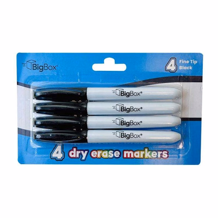 BigBox Dry Erase Markers - Black 4 Pack Fine Tip