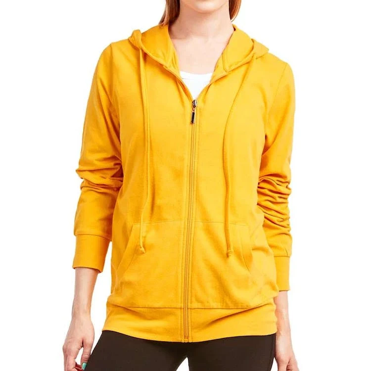 Women's Jersey Zip-Up Hoodie Jackets - Small Mustard 1
