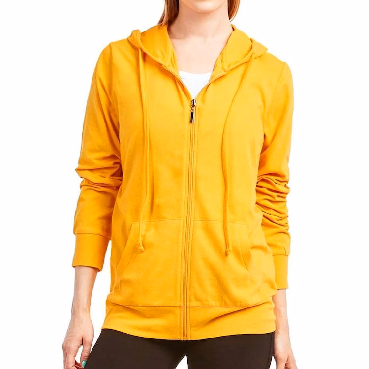 Women's Jersey Zip-Up Hoodie Jackets - Small Mustard