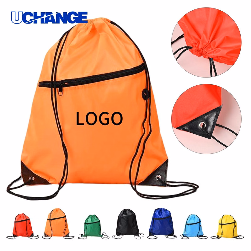 Nylon Drawstring Backpack Bag with Front Compartment