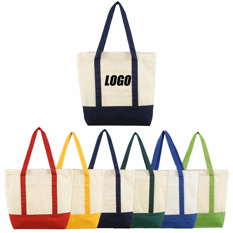 Cotton Canvas Boat Tote With Exterior Pocket