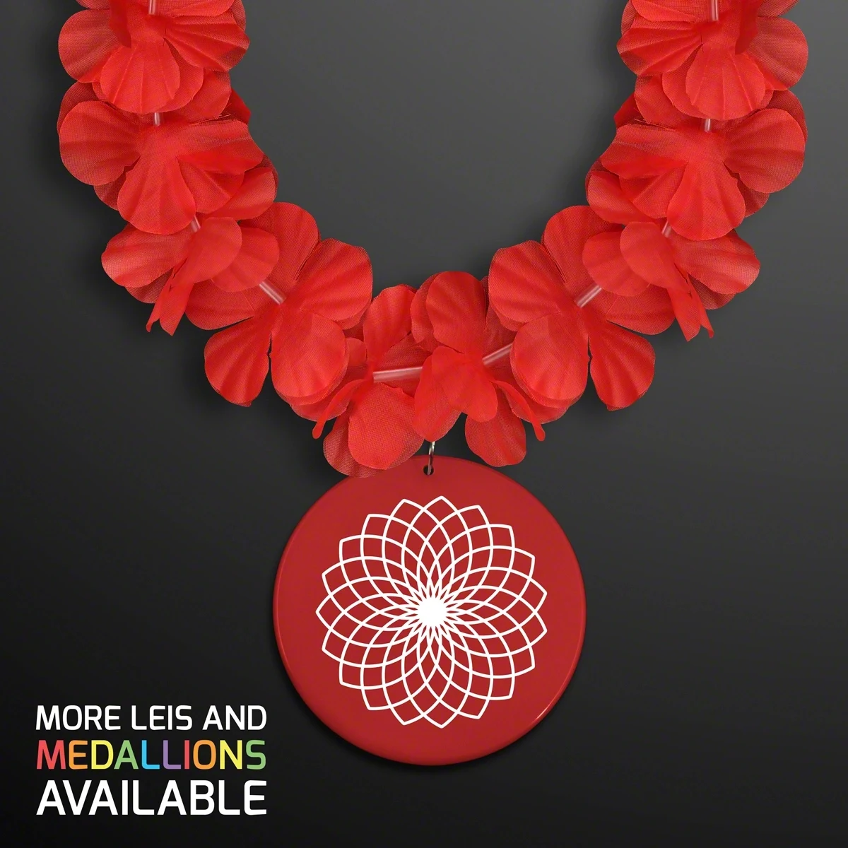Red Flower Lei Necklace with Medallion (Non-Light Up) 1