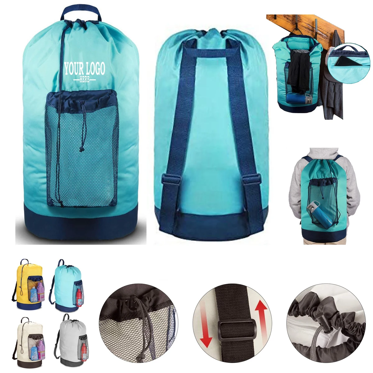 Shoulder Strap Mesh Pocket Laundry Backpack 1