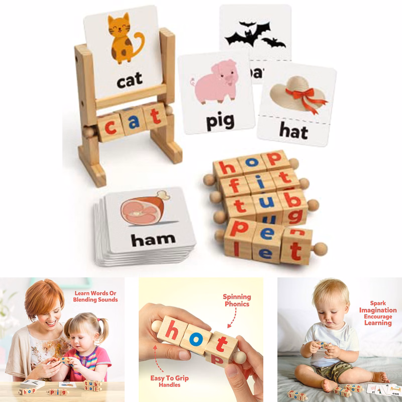 Wooden Reading Blocks Short Vowel Rods Spelling Games