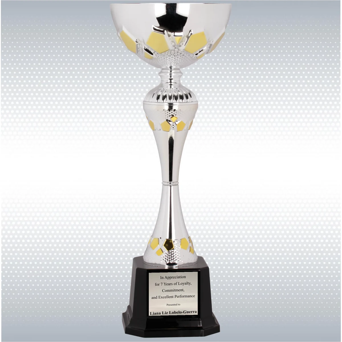 13 1/4" Silver/Gold Completed Metal Cup Trophy On Plastic Base 1