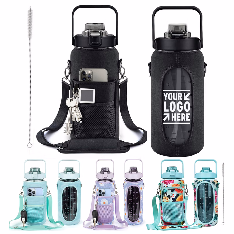 64oz Inspirational Half Gallon Drinkable Leak-Proof Tritan BPA-Free Water Bottle With Sleeve Straw