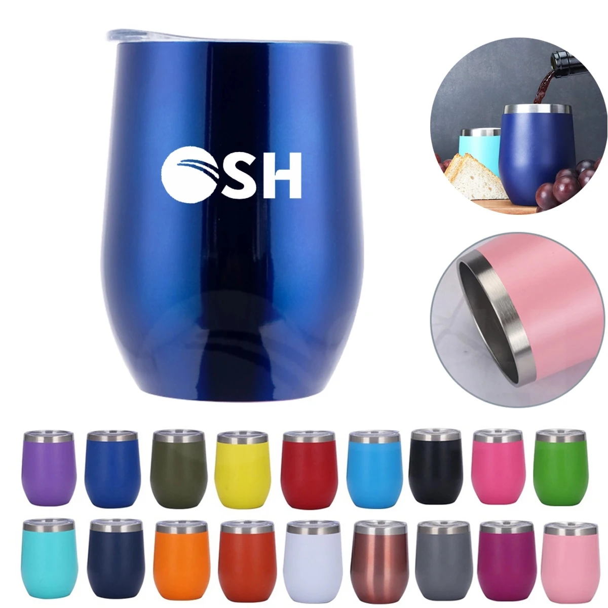 12Oz Stainless Steel Stemless Wine Tumbler With Lid 1
