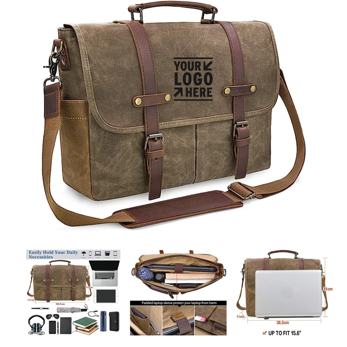 15.6 Inch Mens Waterproof Vintage Genuine Leather Waxed Large Satchel Shoulder Messenger Bag 1