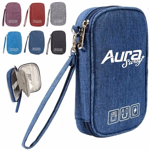 Custom Compact Cable Organizer Pouch with Elastic Straps — Tech Accessory Holder