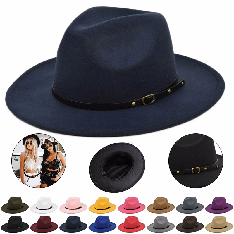 Classic Wide Brim Fedora with Belt Buckle