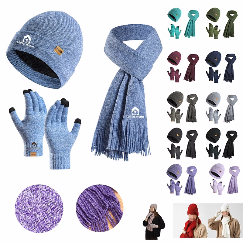 Winter Warm Knitted Hat Scarf and Gloves Set