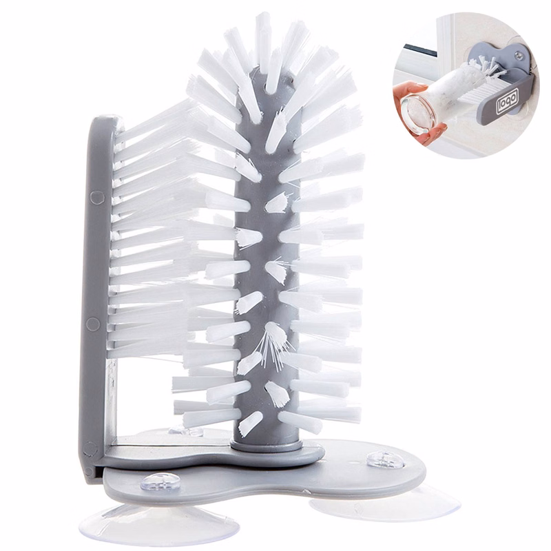 Wall-Mounted Plastic Cup Brush w/ Suction Base