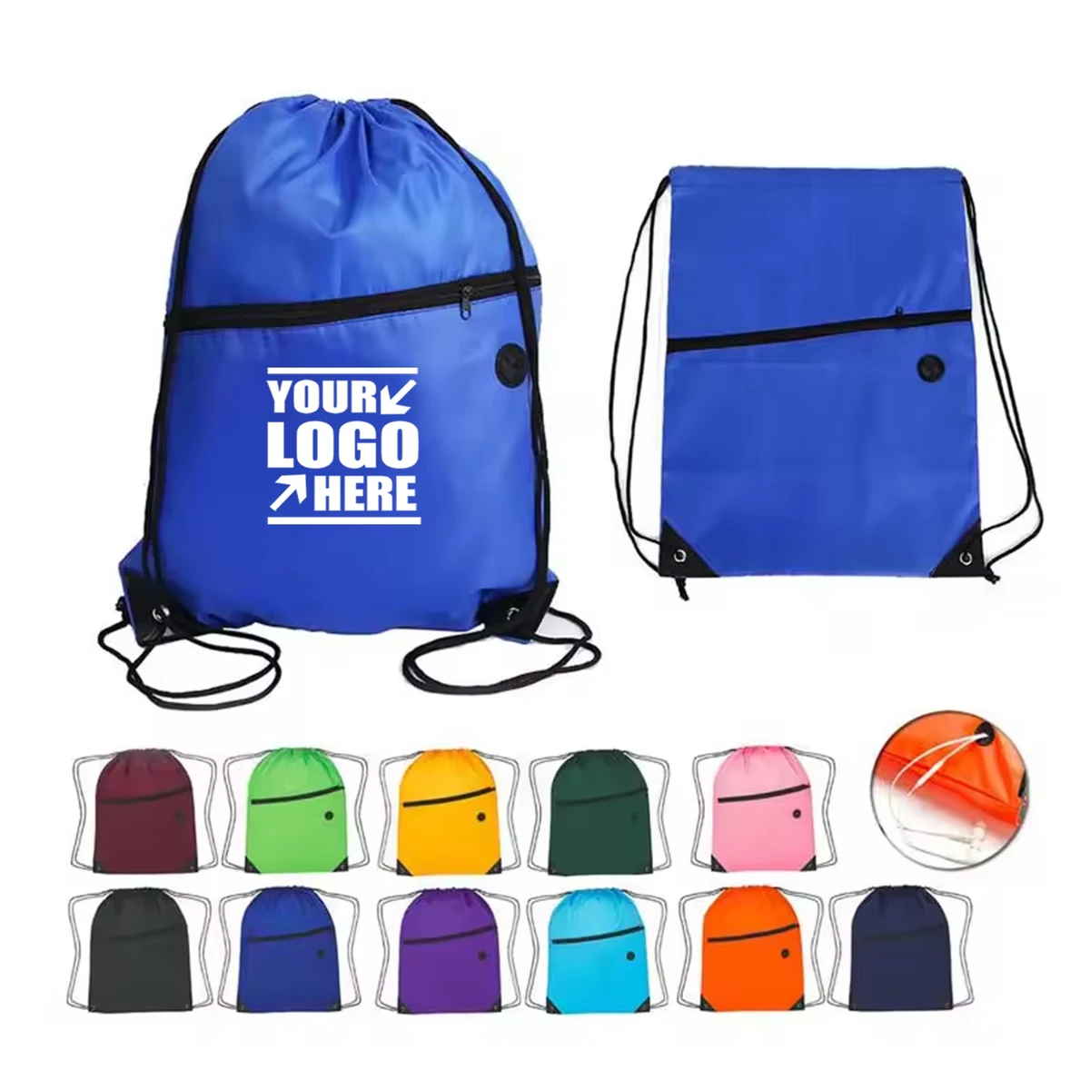 Zipper Pocket Drawstring Bag Packs 1