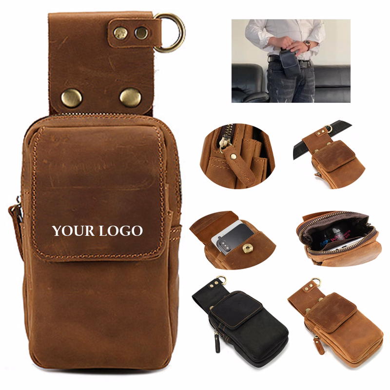 Mobile Phone Vertical Leather Waist Hanging Bag