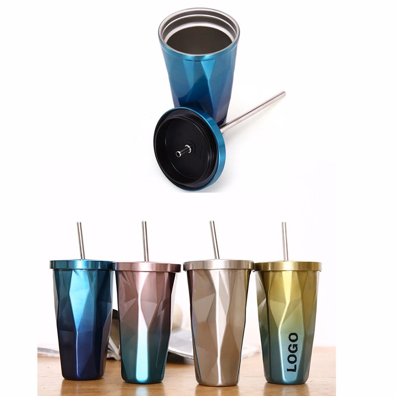 Irregular Stainless Steel Tumbler with Straw and Lid 16oz