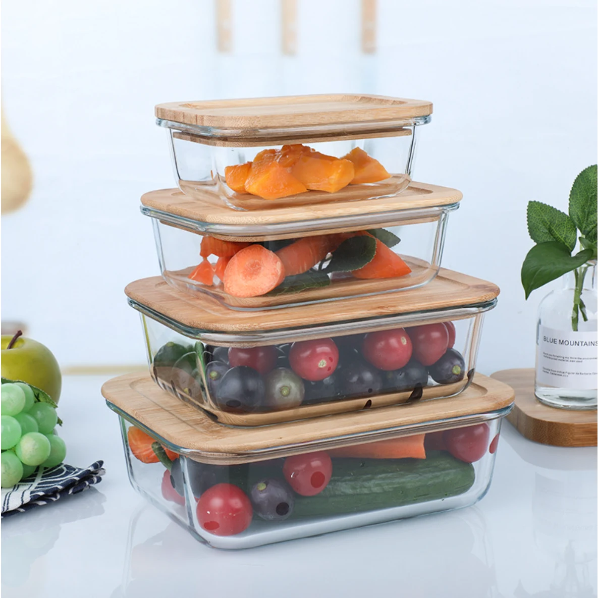 Glass Food Storage Container with Bamboo Lid 1