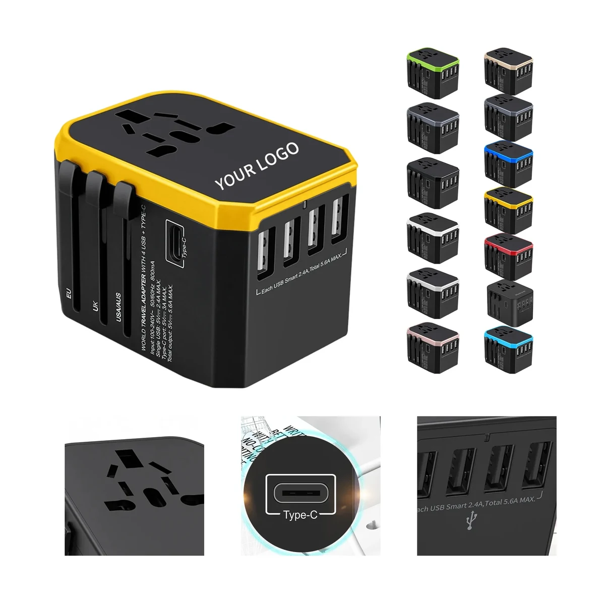5.6A Multi-Port Charger with Type-C, 4 USB, and 8 Sockets 1